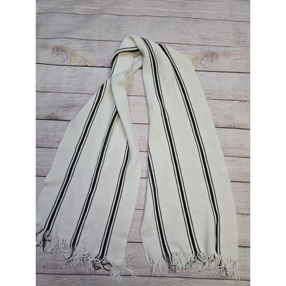 Unbranded Unisex Soft and Warm Striped Fringe Cream Brown Green Scarf‎